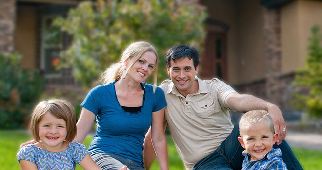 Family in their yard